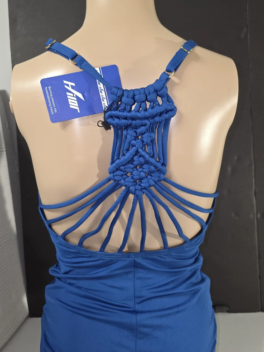 Hilor Halter Sculpting Royal Blue Macramé Back One-Piece Swimsuit Gorgeous! Sz 8 - Picture 12 of 17